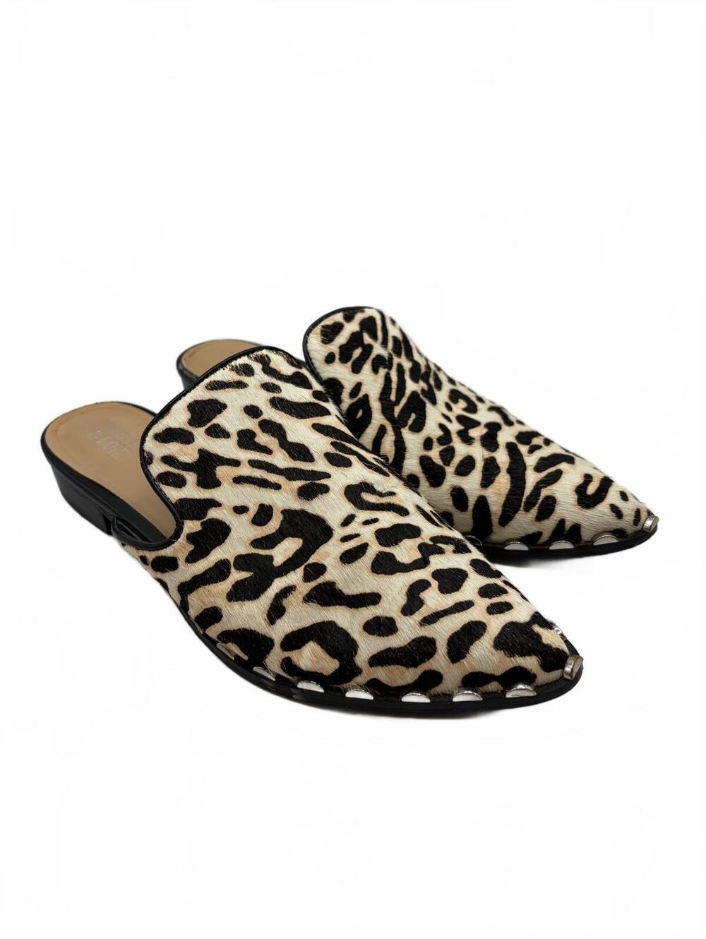 Bleecker & Bond Simone Leopard Calf Hair Pointed Toe Mules Size 7.5 Old Money
